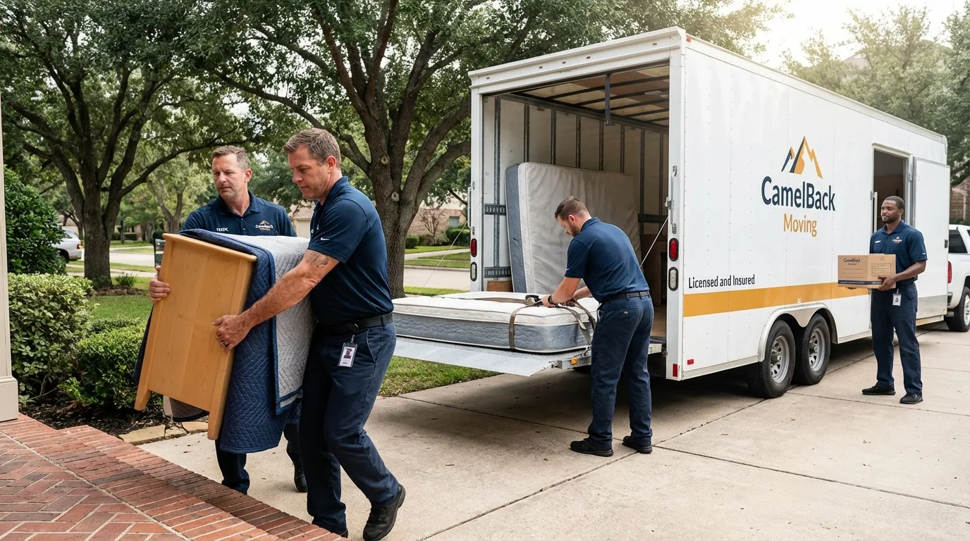 Crew loading residential truck for cross-state move from Elmwood Park, IL